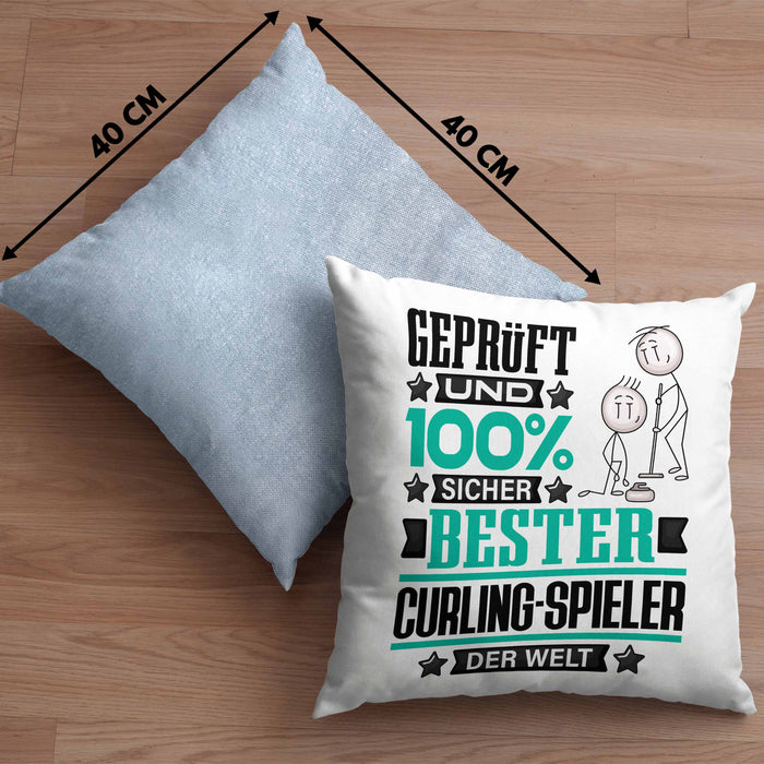 Curling-Spieler Geschenk Lustiger Spruch für Curling-Spieler Geschenkidee Bester Curling-Spieler Der WeltKissen mit Füllung 40x40 (Grau) Blau Trendation