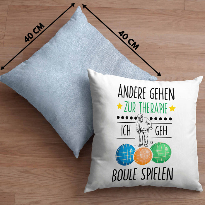 Boule Kissen mit Füllung 40x40 Geschenk Boule-Spieler Geschenkidee Spruch Andere Gehen Zur Therapie Ich Geh Boule Spielen (Grau) Blau Trendation
