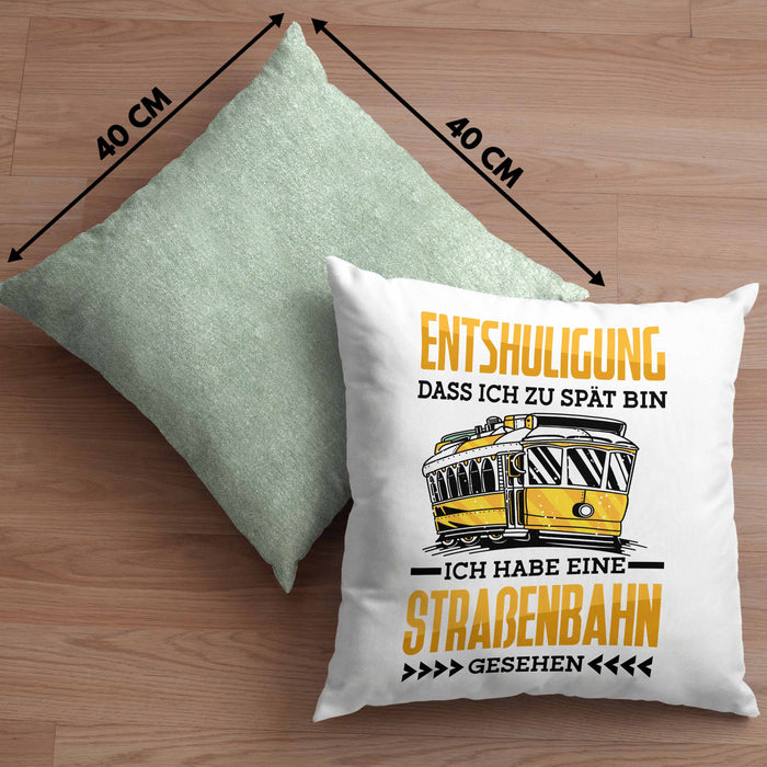 Straßenbahn Kissen mit Füllung 40x40 Geschenk Spruch Lustig Ein Leben Ohne Straßenbahn Fahrer Geschenkidee Geburtstag (Grau) Grün Trendation