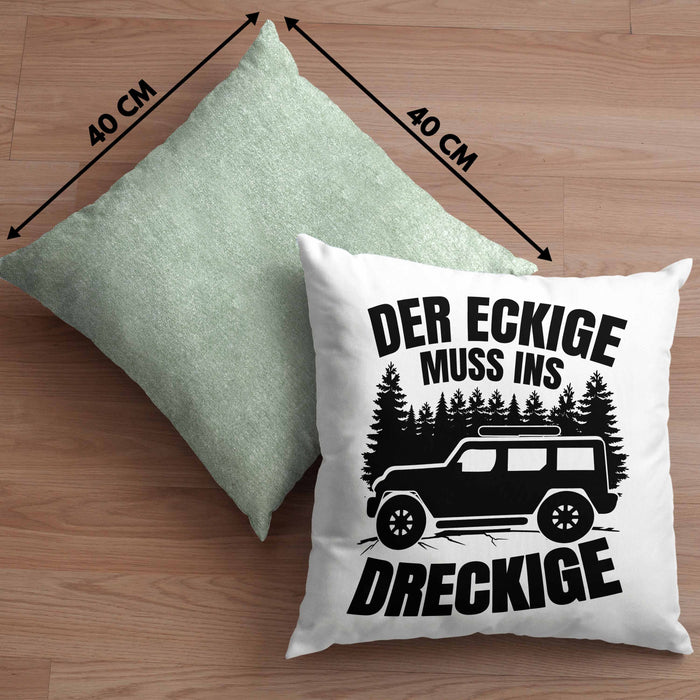 SUV Geschenk Der Eckige Muss Ins Dreckige Geländewagen Geschenkidee Kissen mit Füllung 40x40 (Grau) Grün Trendation