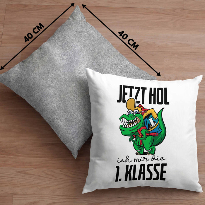 Kissen mit Füllung 40x40 Einschulung Dino T-rex Motiv Geschenk für Jungs in der 1. Klasse Schulstart (Grau) Grau Trendation