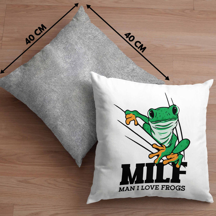 Lustige Frosch Kissen mit Füllung 40x40 Geschenk für Froschliebhaber Lustig MILF Man I Love Frogs (Grau) Grau Trendation