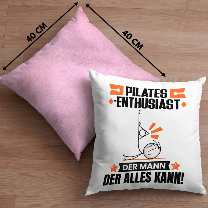 Pilates-Enthusiast Kissen mit Füllung 40x40 Geschenk für Pilates-Enthusiast Der Mann Der Alles Kann Geschenkidee zum Geburtstag (Grau) Rosa Trendation
