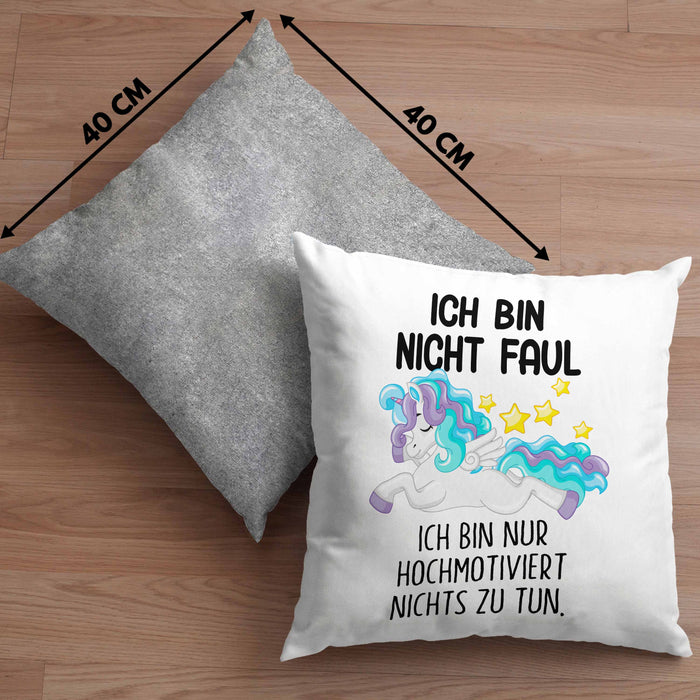 Lustige Ich Bin Nicht Faul Kissen mit Füllung 40x40 Mit Spruch Einhorn Geschenk Mama Freundin Kollegin Geschenkidee Arbeit Frauen (Grau) Grau Trendation