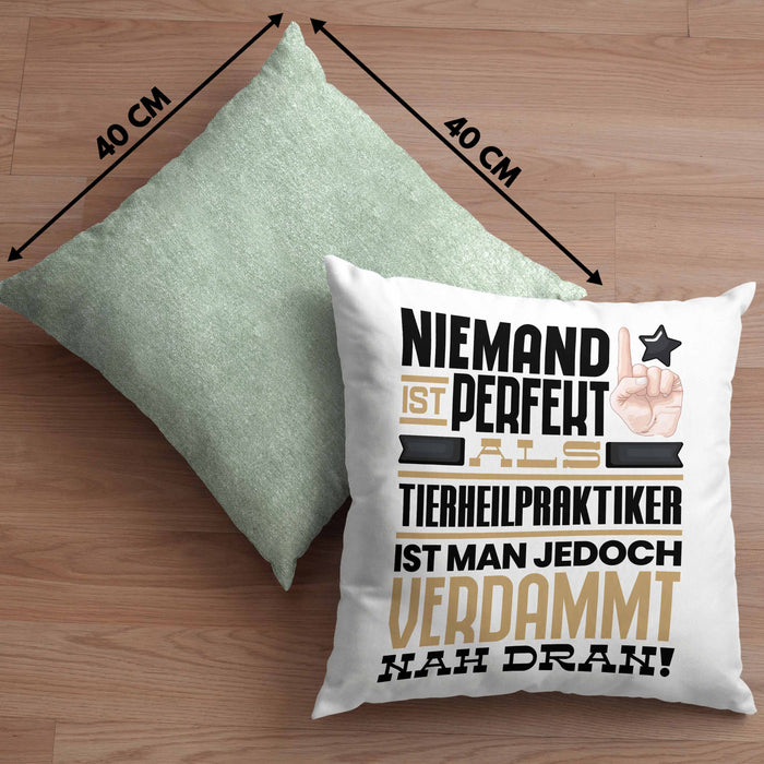 Tierheilpraktiker Geschenk Kissen mit Füllung 40x40 Lustige Geschenkidee für Tierheilpraktiker Geburtstag Niemand Ist Perfekt Aber Als Tierheilpraktiker Ist Man Nah Dran (Grau) Grün Trendation