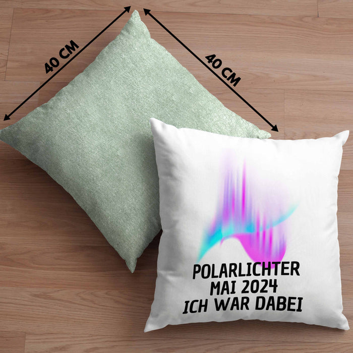 Polarlichter 2024 Kissen mit Füllung 40x40 Geschenk Ich War Dabei Polar-Lichter Polarlicht Heute Nochmal Polarlichter (Grau) Grün Trendation
