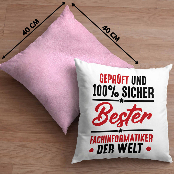 Fachinformatiker Geschenk Kissen mit Füllung 40x40 Geprüft Sicher Geschenkdiee für Fach-Finformatiker Geschenkdiee Spruch (Grau) Rosa Trendation