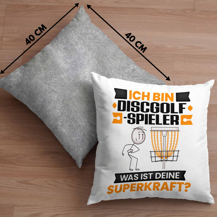 Discgolf-Spieler Kissen mit Füllung 40x40 Geschenk für Discgolf-Spieler Geburtstag Lustiger Spruch Was Ist Deine Superkraft (Grau) Grau Trendation