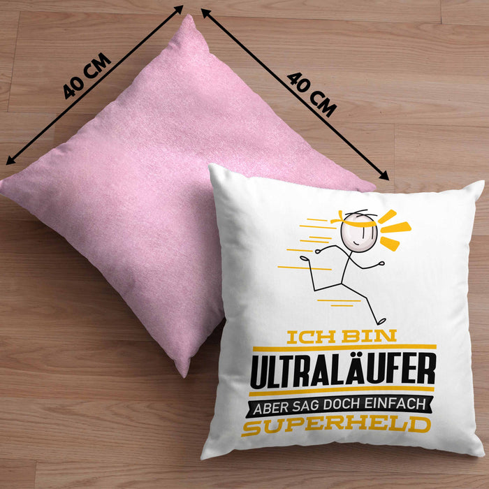 Ultraläufer Geschenk Kissen mit Füllung 40x40 Ich Bin Ultraläufer Aber Sag Doch Einfach Superheld Lustige Geschenkdiee für Ultraläufer (Grau) Rosa Trendation