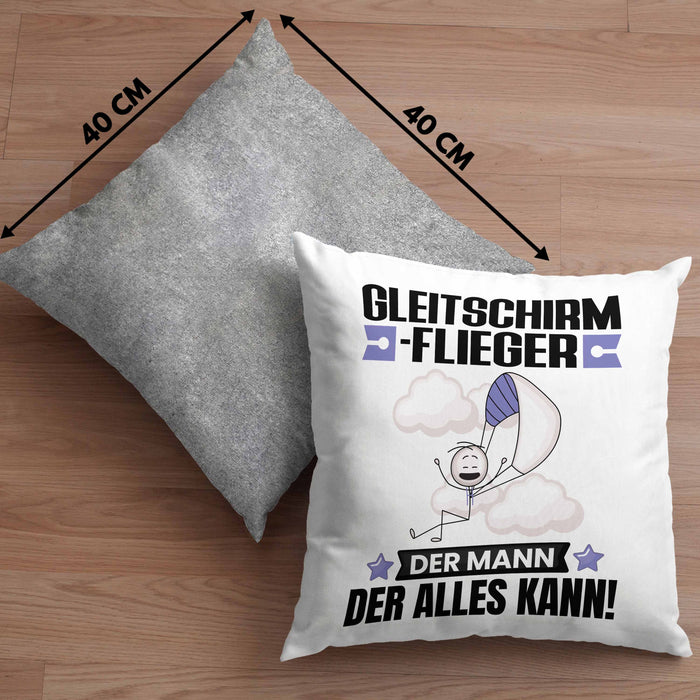 Gleitschirmflieger Kissen mit Füllung 40x40 Geschenk für Gleitschirmflieger Der Mann Der Alles Kann Geschenkidee zum Geburtstag (Grau) Grau Trendation