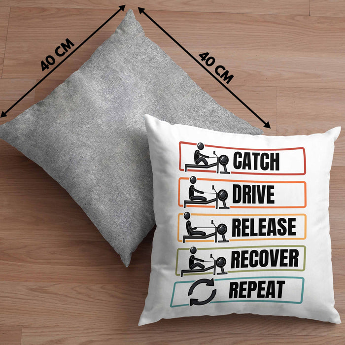 Rudern Kissen mit Füllung 40x40 Geschenk Catch Drive Release Recover Repeat Geschenkidee Ruderer (Grau) Grau Trendation