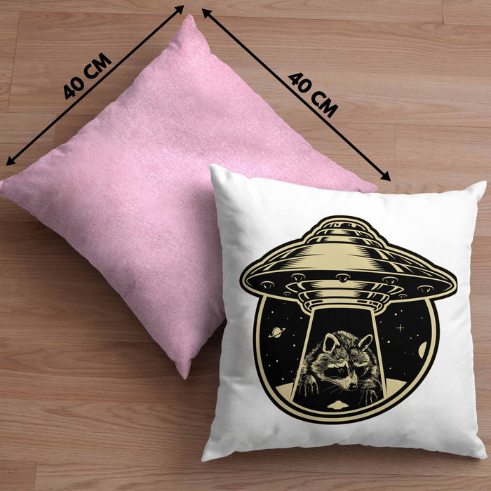Waschbär Geschenk Kissen mit Füllung 40x40 Ufo Alien Waschbär-Liebhaber Geschenkdidee (Grau) Rosa Trendation