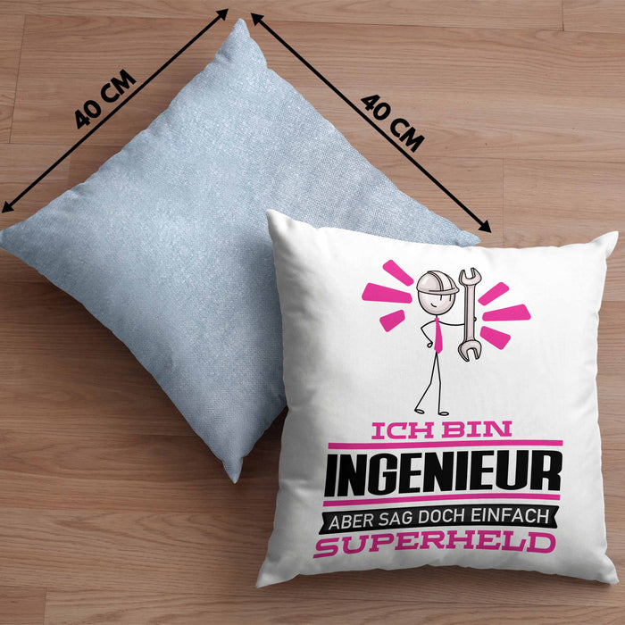 Ingenieur Geschenk Kissen mit Füllung 40x40 Ich Bin Ingenieur Aber Sag Doch Einfach Superheld Lustige Geschenkdiee für Ingenieur (Grau) Blau Trendation