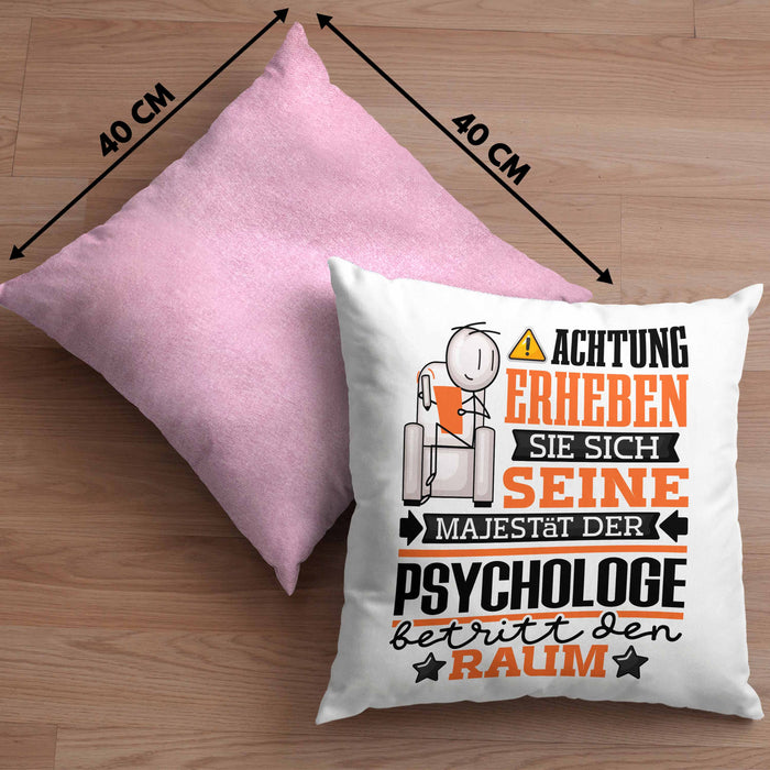 Psychologe Geschenk Kissen mit Füllung 40x40 Lustiger Spruch Erheben Sie Sich Der Psychologe Betritt den Raum (Grau) Rosa Trendation