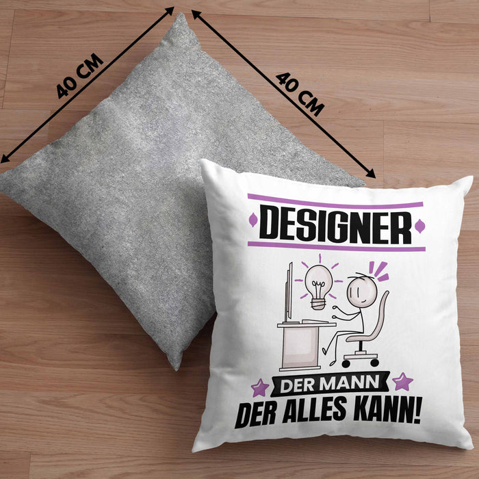 Designer Kissen mit Füllung 40x40 Geschenk für Designer Der Mann Der Alles Kann Geschenkidee zum Geburtstag (Grau) Grau Trendation