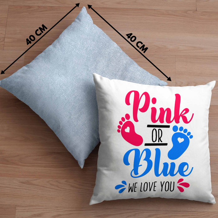 Kissen mit Füllung 40x40 Gender Reveal Geschenk Pink Or Blue We Love You Baby Überraschung (Grau) Blau Trendation