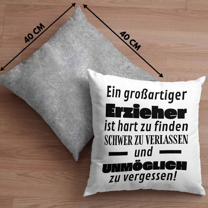 Erzieher Abschied Geschenk Kissen mit Füllung 40x40 Abschiedsgeschenk für Erzieher Hart Zu Finden Schwer Zu Verlassen (Grau) Grau Trendation