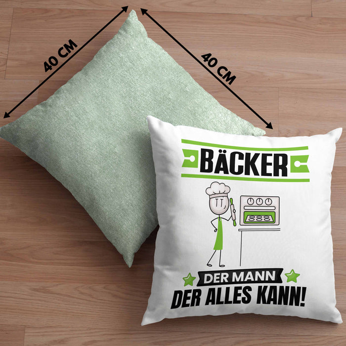 Bäcker Kissen mit Füllung 40x40 Geschenk für Bäcker Der Mann Der Alles Kann Geschenkidee zum Geburtstag (Grau) Grün Trendation
