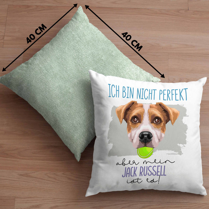 Jack Russell Besitzer Kissen mit Füllung 40x40 Geschenk Lustiger Spruch Geschenkidee Besitzerin Ich Bin Nicht toll Aber Mein Jack Russell Ist Es (Grau) Grün Trendation