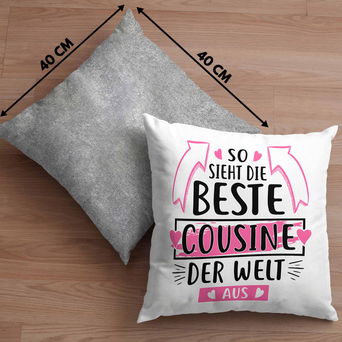 Cousine Kissen mit Füllung 40x40 Geschenk So Sieht Die Beste Cousine Der Welt Aus Geschenkidee (Grau) Grau Trendation