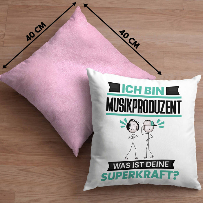 Musikproduzent Kissen mit Füllung 40x40 Geschenk für Musikproduzent Geburtstag Lustiger Spruch Was Ist Deine Superkraft (Grau) Rosa Trendation
