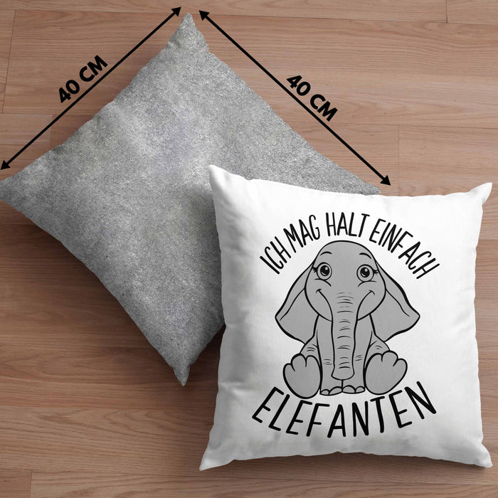 Elefant Kissen mit Füllung 40x40 Geschenk Für Elefanten-Liebhaber Geschenkidee Ich Mag Halt Einfach Elefanten (Grau) Grau Trendation