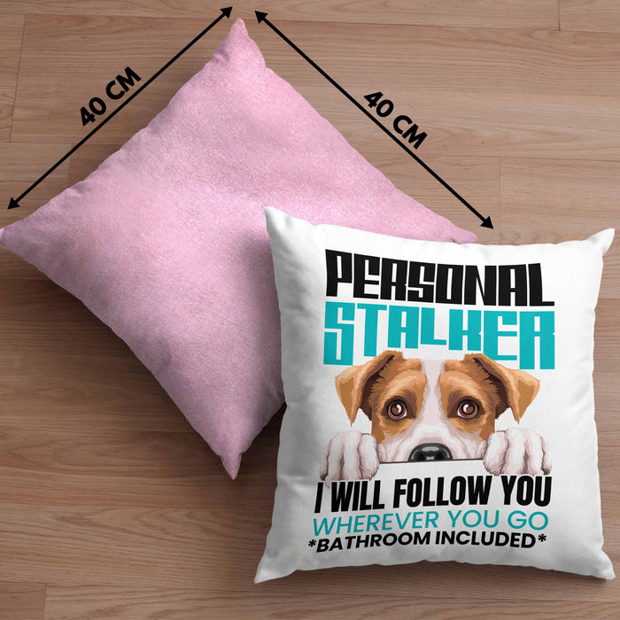 Jack Russell Besitzerin Kissen mit Füllung 40x40 Geschenk Lustiger Spruch Geschenkidee Personal Stalker (Grau) Rosa Trendation