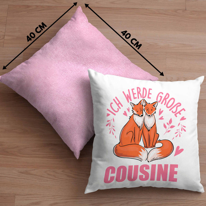 Du Wirst Große Cousine Kissen mit Füllung 40x40 Geschenk Ich Werde Große Cousine Nachwuchs (Grau) Rosa Trendation