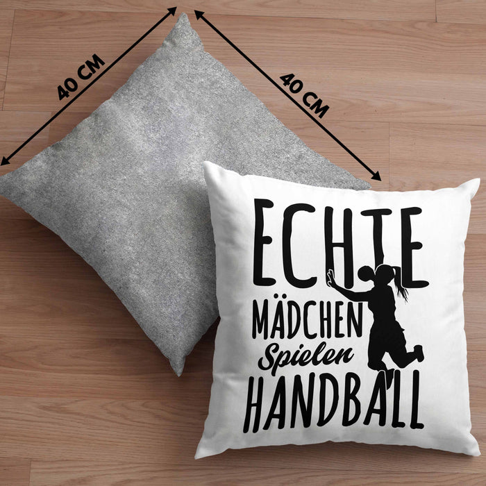 Mädchen Handball-Spielerin Kissen mit Füllung 40x40 Geschenk Spruch Echte Mädchen Spielen Handball Geschenkidee Frauen (Grau) Grau Trendation