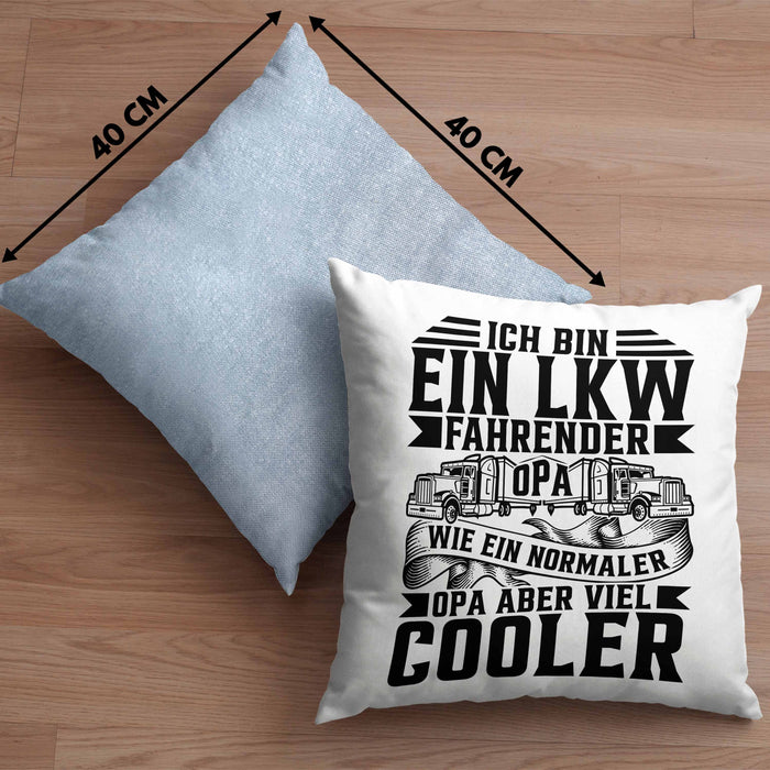 LKW Opa Kissen mit Füllung 40x40 Geschenk Ich Bin Ein LKW Fahrender Opa Wie Ein Normaler Opa Nur Viel Cooler Vatertag (Grau) Blau Trendation