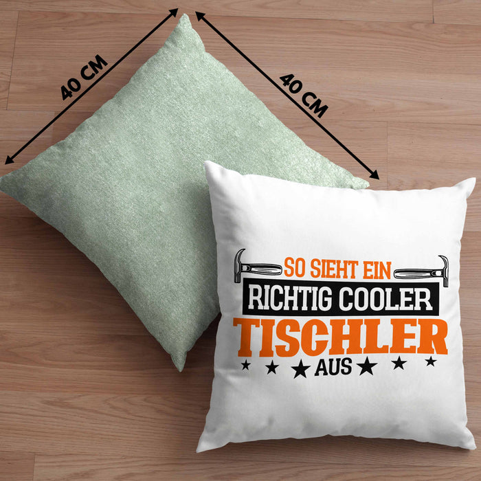 Kissen mit Füllung 40x40 Geschenk für Tischler Spruch So Sieht Ein Richtige Cooler Tischler Aus (Grau) Grün Trendation