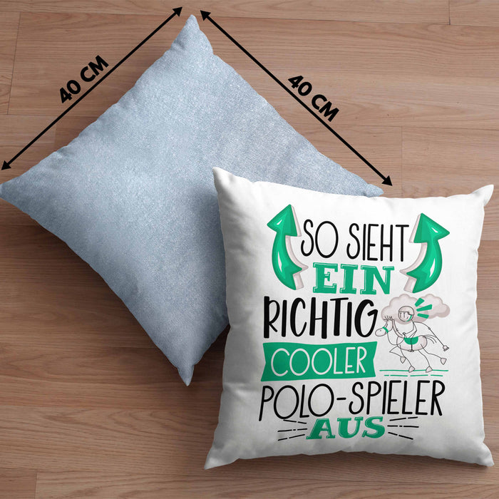 So Sieht Ein Richtig Cooler Polo-Spieler Aus Geschenk Kissen mit Füllung 40x40 Lustiger Spruch Geschenkidee (Grau) Blau Trendation