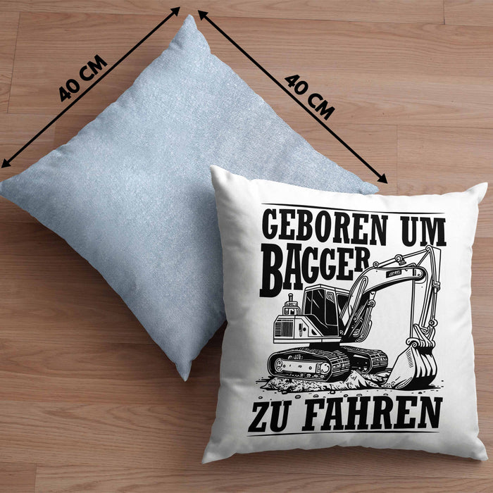 Baggerfahrer Kissen mit Füllung 40x40 Geschenk Baggerfahrender Geboren Um Bagger Zu Fahren Geschenkidee Baustelle (Grau) Blau Trendation
