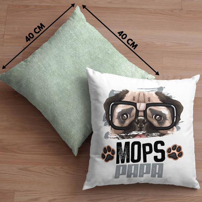 Mops Papa Besitzer Kissen mit Füllung 40x40 Geschenk Lustiger Spruch Geschenkidee Mops Liebhaber (Grau) Grün Trendation