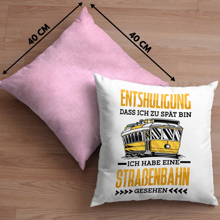 Straßenbahn Kissen mit Füllung 40x40 Geschenk Spruch Lustig Ein Leben Ohne Straßenbahn Fahrer Geschenkidee Geburtstag (Grau) Rosa Trendation