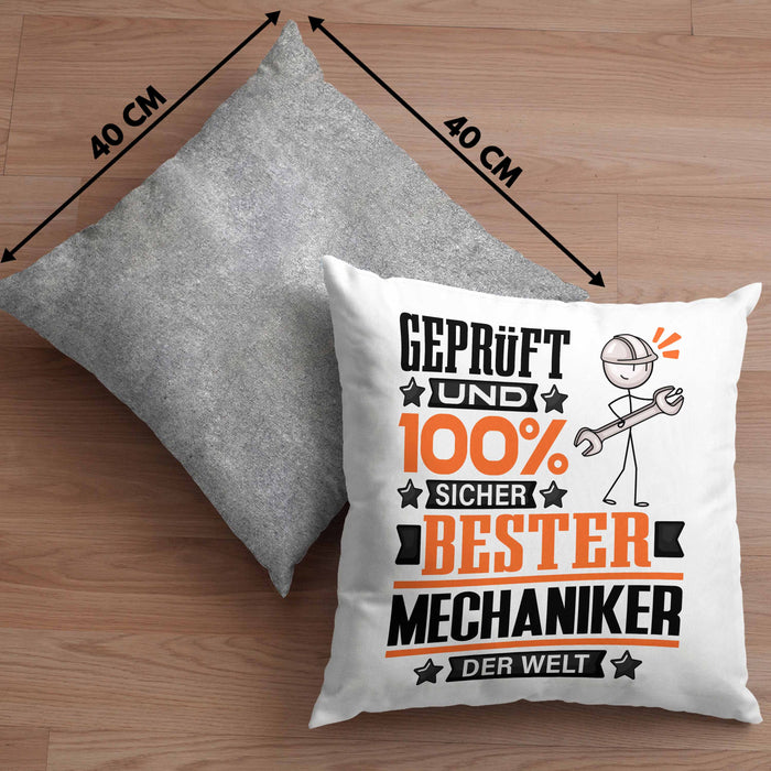 Mechaniker Geschenk Lustiger Spruch für Mechaniker Geschenkidee Bester Mechaniker Der WeltKissen mit Füllung 40x40 (Grau) Grau Trendation