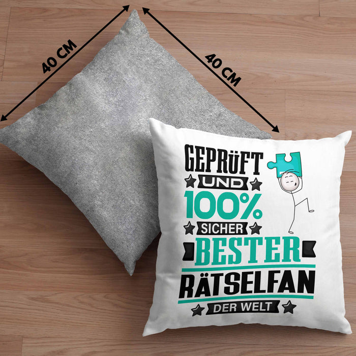 Rätselfan Geschenk Lustiger Spruch für Rätselfan Geschenkidee Bester Rätselfan Der WeltKissen mit Füllung 40x40 (Grau) Grau Trendation
