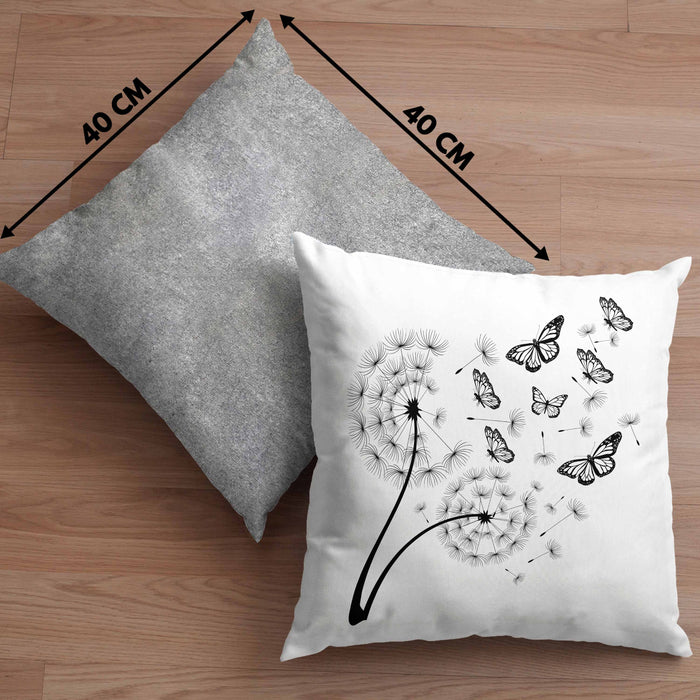 Schmetterling Kissen mit Füllung 40x40 Grafik Geschenkidee Pusteblume (Grau) Grau Trendation