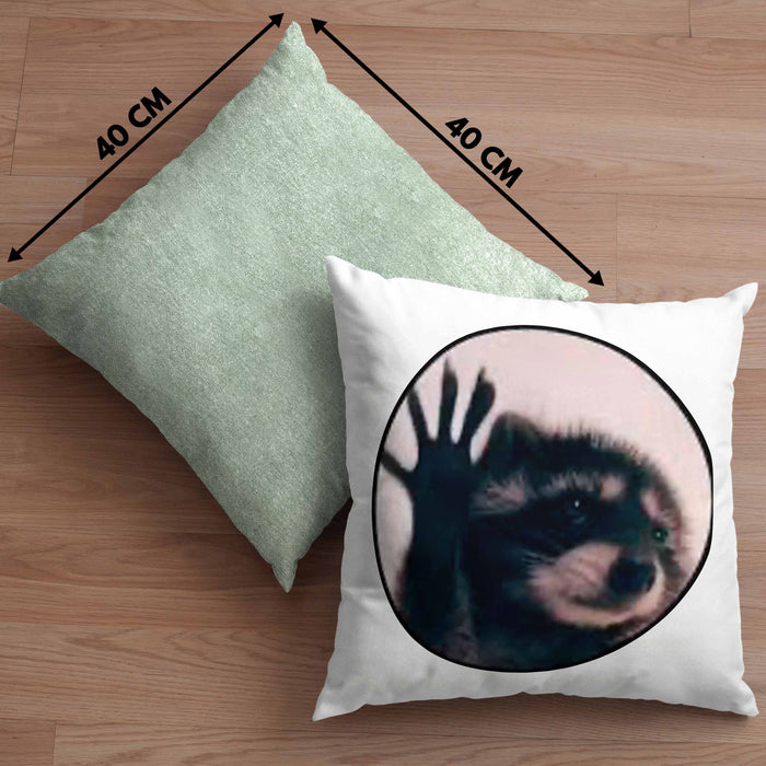 Waschbär Meme Kissen mit Füllung 40x40 Geschenk Lustiger Waschbär (Grau) Grün Trendation