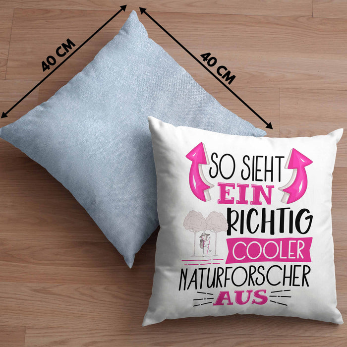 So Sieht Ein Richtig Cooler Naturforscher Aus Kissen mit Füllung 40x40 Geschenk für Naturforschende Geburtstag Geschenkdiee (Grau) Blau Trendation