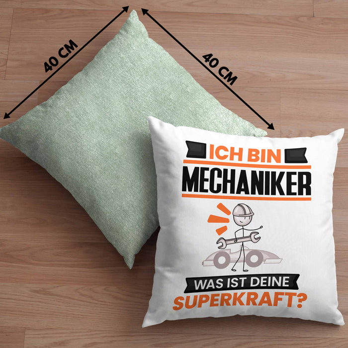 Mechaniker Kissen mit Füllung 40x40 Geschenk für Mechaniker Geburtstag Lustiger Spruch Was Ist Deine Superkraft (Grau) Grün Trendation