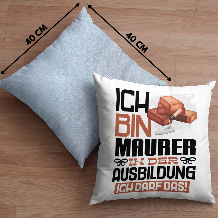 Maurer Ausbildung Kissen mit Füllung 40x40 Geschenk Ich Bin Maurer In Der Ausbildung Ich Darf Das Geschenkidee Spruch (Grau) Blau Trendation