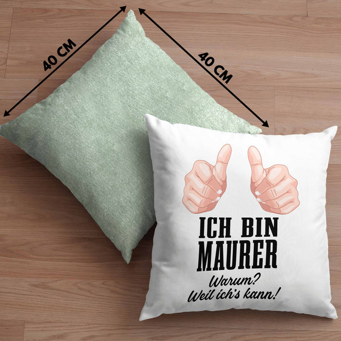 Maurer Kissen mit Füllung 40x40 Geschenk Mit Spruch Geschenkidee Lustig Männer Job (Grau) Grün Trendation
