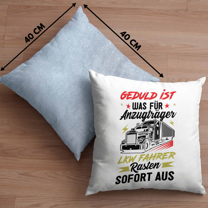 LKW Fahrer Kissen mit Füllung 40x40 Geschenk für Fernfahrer Geduld Ist Was Für Anzugträger LKW Fahrer Rasten Direkt Aus (Grau) Blau Trendation