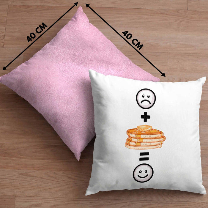 Pfannkuchen Pancaked Kissen mit Füllung 40x40 Geschenk für Pfannkuchen-Liebhaber Lustige Geschenkidee :( + Pfannkuchen = :) Geburtstag (Grau) Rosa Trendation