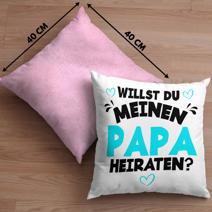 Heiratsantrag Kissen mit Füllung 40x40 Geschenk Lustiger Spruch Willst Du Meinen Papa Heiraten Geschenkidee Geburtstag (Grau) Rosa Trendation