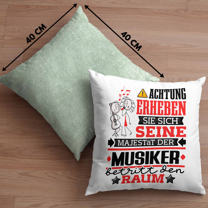 Musiker Geschenk Kissen mit Füllung 40x40 Lustiger Spruch Erheben Sie Sich Der Musiker Betritt den Raum (Grau) Grün Trendation