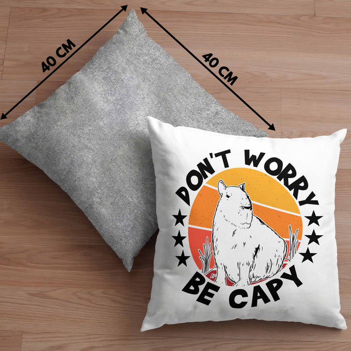 Don't Worry Be Capy Kissen mit Füllung 40x40 Capybara Tier Geschenk für Capybara Liebhaber (Grau) Grau Trendation
