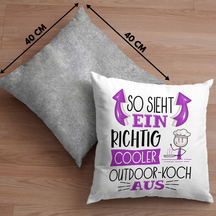 So Sieht Ein Richtig Cooler Outdoor-Koch Aus Kissen mit Füllung 40x40 Geschenk für Outdoor-Koch Geburtstag Geschenkdiee (Grau) Grau Trendation