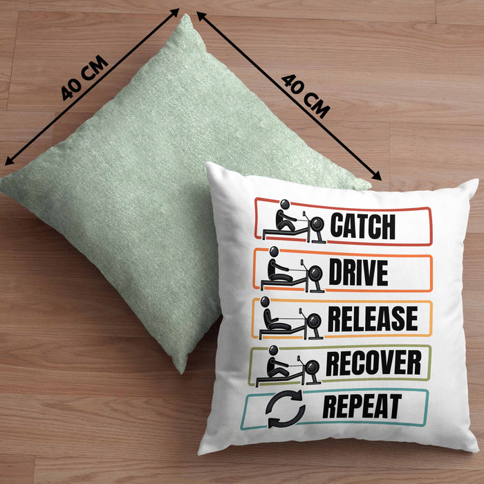 Rudern Kissen mit Füllung 40x40 Geschenk Catch Drive Release Recover Repeat Geschenkidee Ruderer (Grau) Grün Trendation